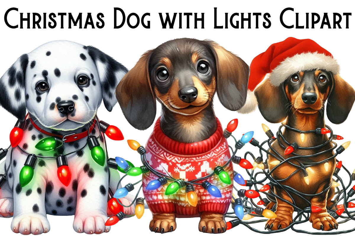 Christmas Dog with Lights Clipart, an Illustration by Pixels.Craft (Photo 1 of 6)
