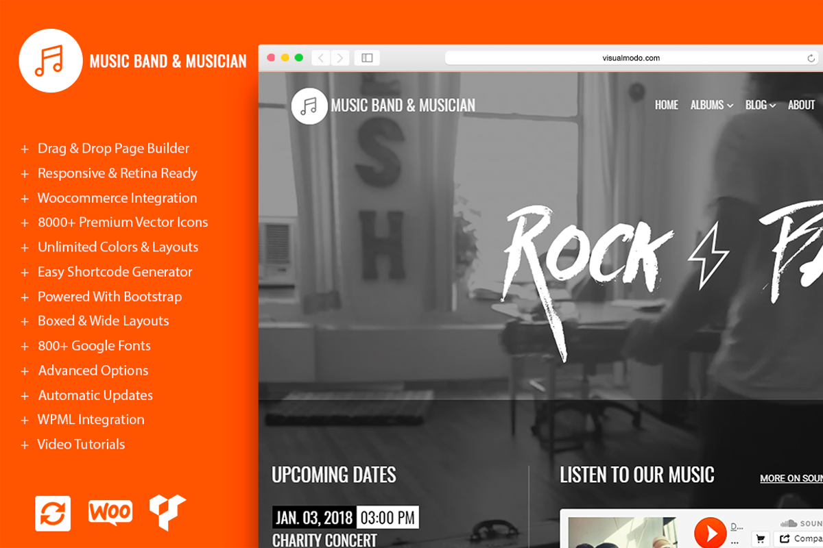 Music Band Musician WordPress Theme, a WordPress Template by Visualmodo (Photo 1 of 18)