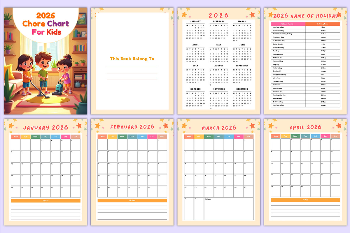 2026 Chore Chart for Kids Canva Kdp, a Stationery Template by Mustafiz (Photo 2 of 5)
