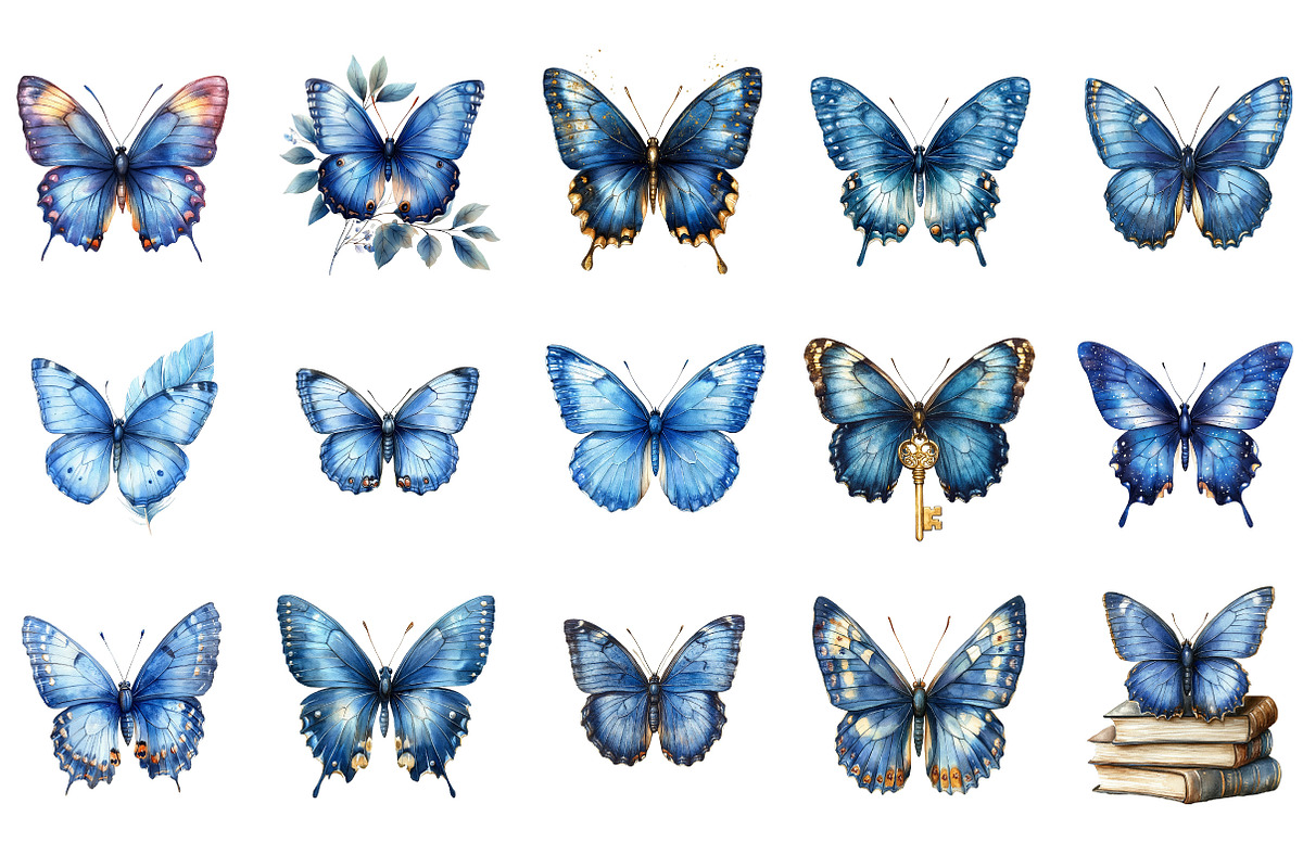 Watercolor Blue Butterfly Clipart, an Illustration by Designking (Photo 2 of 5)