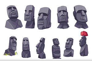 Moai Statue Illustration Set, a Templates & Theme by studiogstock