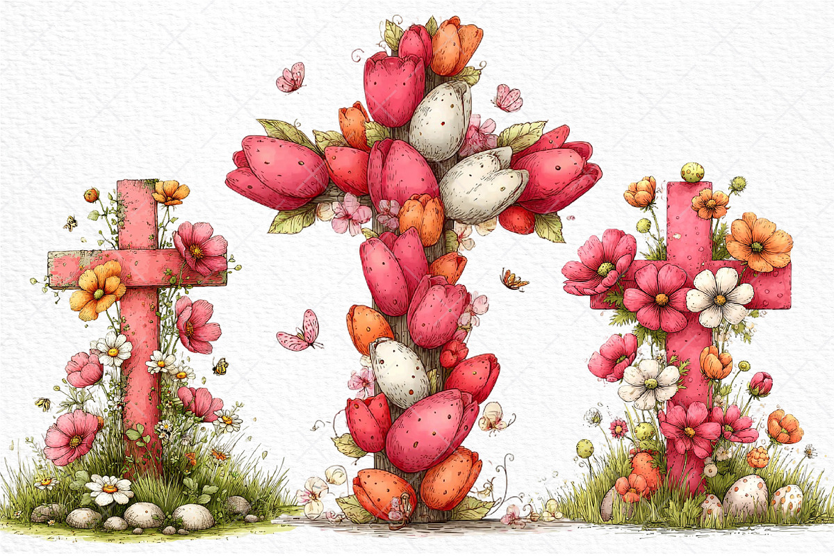 Floral Easter Cross Clipart Png, an Illustration by Craft Nest (Photo 8 of 9)