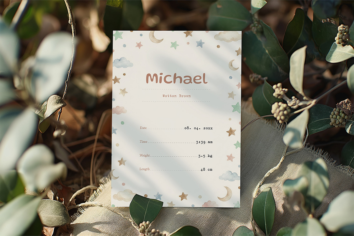 Minimal Birth Announcement Card, a Card Template by Filip Studio (Photo 1 of 3)