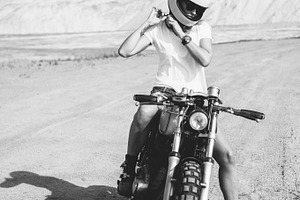 Girl button up motorcycle helmet containing background, retro, and sport, a Person Photo by Aliaksei Kaponia