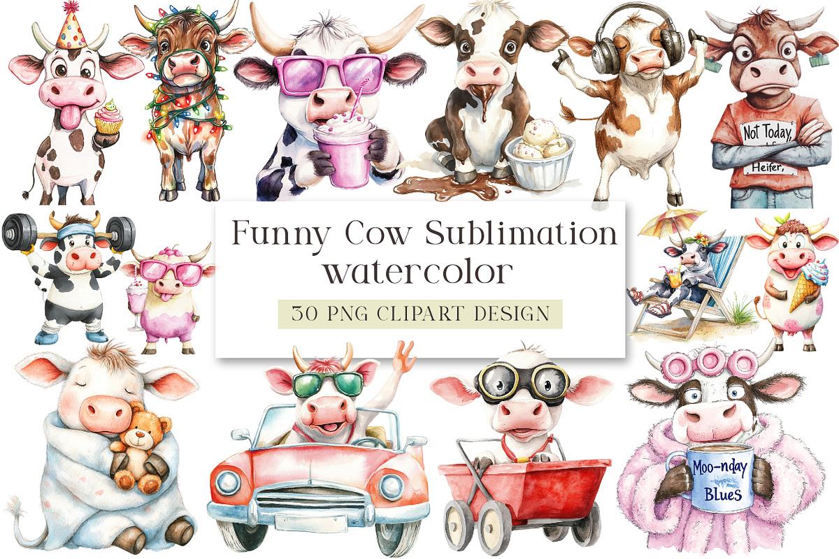 Funny Cow Sublimation Clipart, an Illustration by DreamArtGraphic (Photo 1 of 4)