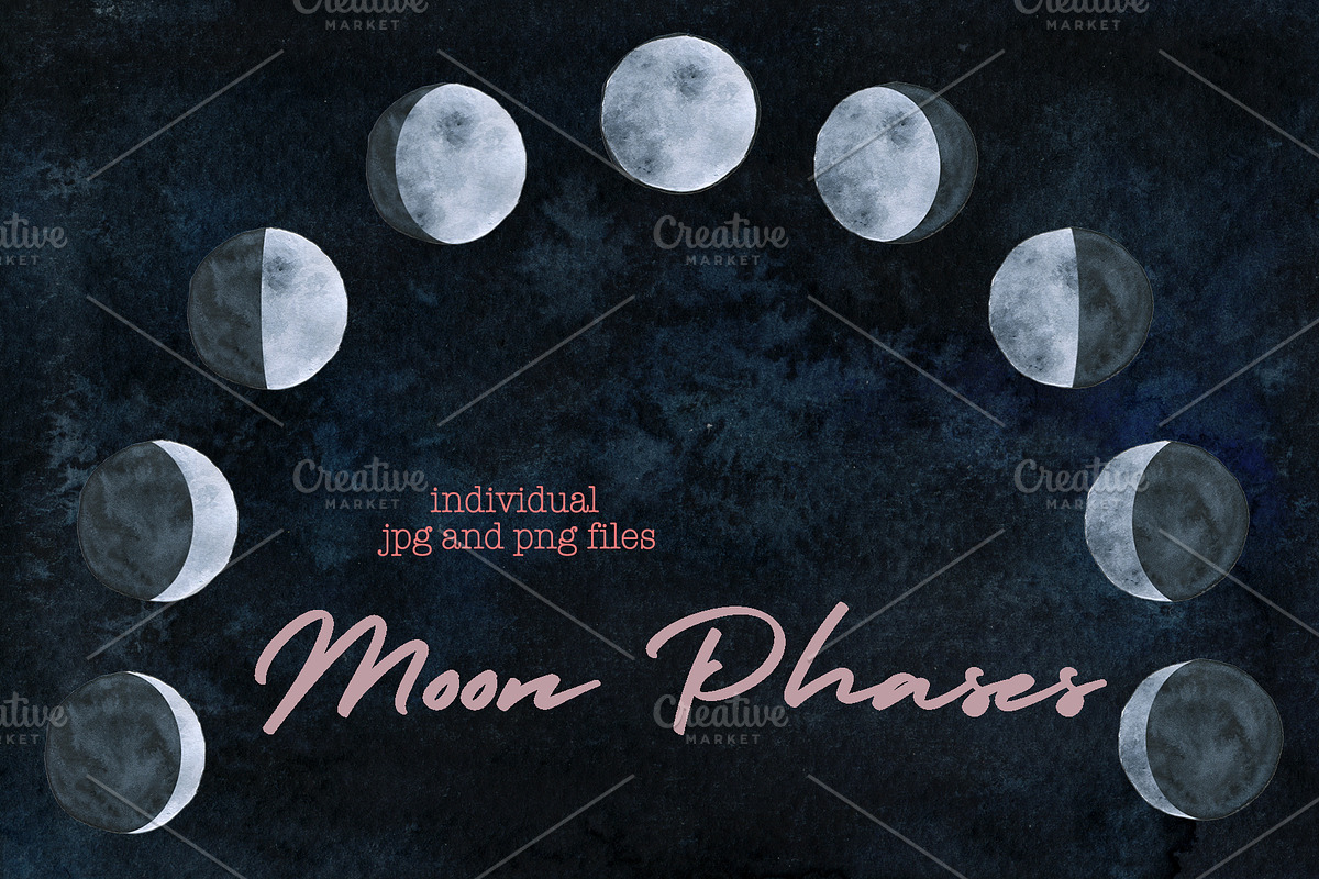 Watercolor Set Moon Phases, a Texture Illustration by paperlions (Photo 3 of 5)