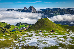Snowy fields above the misty valley, a Nature Photo by Alpine Dreams