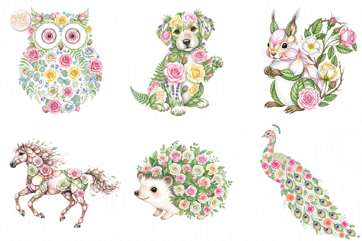 Spring Floral Animals PNG Clipart., an Animal Illustration by KennedyStudio (Photo 3 of 5)