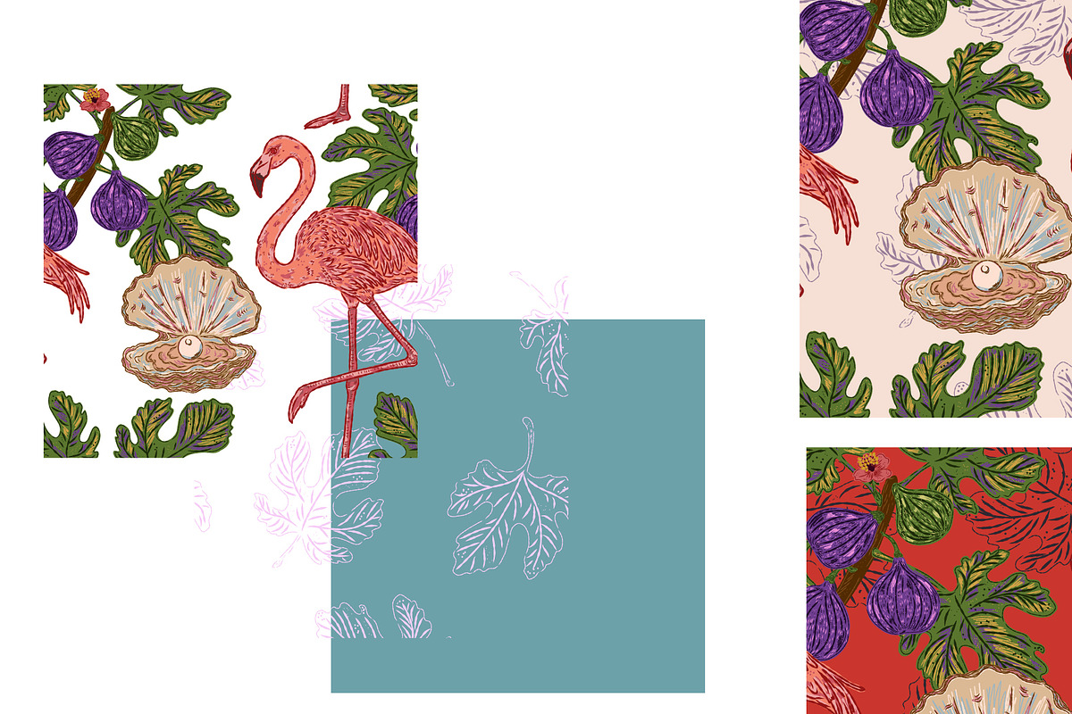 Flamingo, Fig and Pearl Oyster, a Pattern Graphic by NayaChu (Photo 4 of 9)