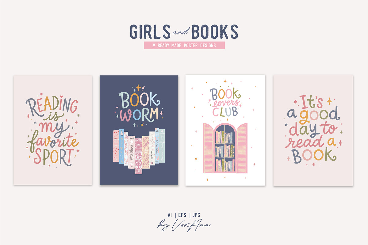 Book Lovers Clipart. Girls and Books, an Object Illustration by VerAna (Photo 5 of 24)