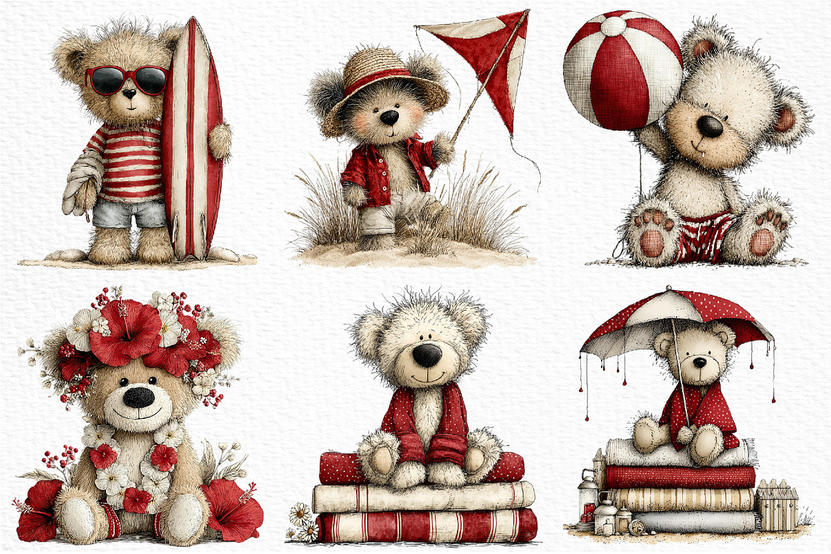 Whimsical Summer Teddy Bear Clipart, an Illustration by Craft Nest (Photo 7 of 11)