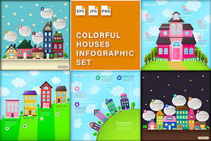 Colorful Houses Inforgraphic Set