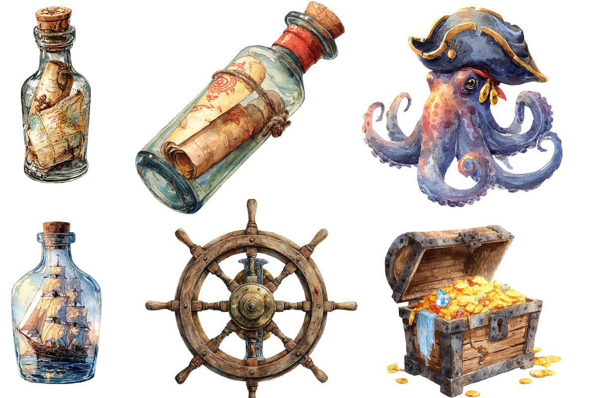 Pirate Clipart - Watercolor, an Illustration by Designking (Photo 3 of 4)