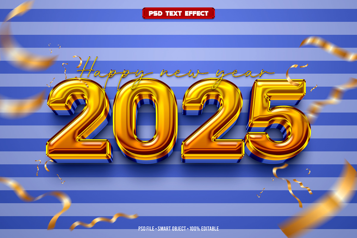 New year 2025 3D editable texteffect, a Layer Style Add-On by Hello Muh