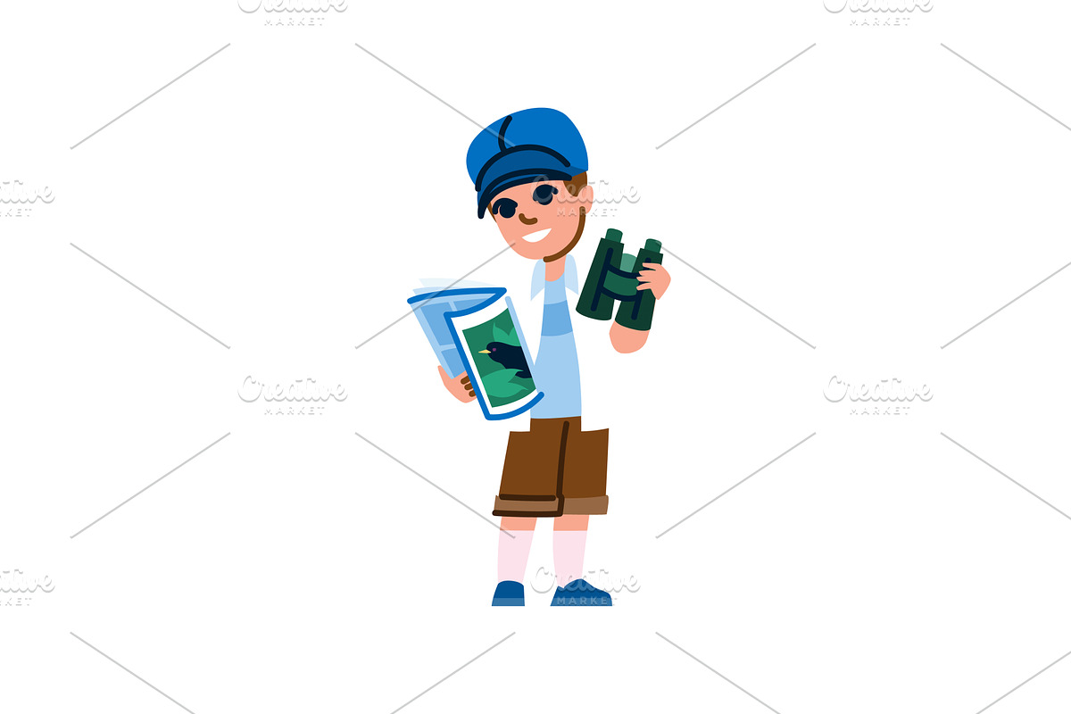 Young birdwatcher holding binoculars, an Illustration by pikepicture