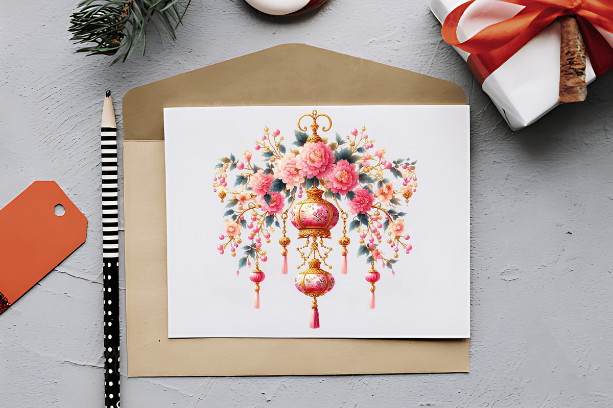 Pink Chinoiseries Christmas Clipart, an Illustration by RobertsArt (Photo 2 of 7)
