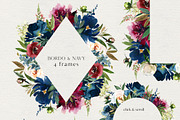 Bordo & Navy Watercolor Flowers PNG, a Decorative Illustration by whiteheartdesign (Thumbnail 4 of 9)