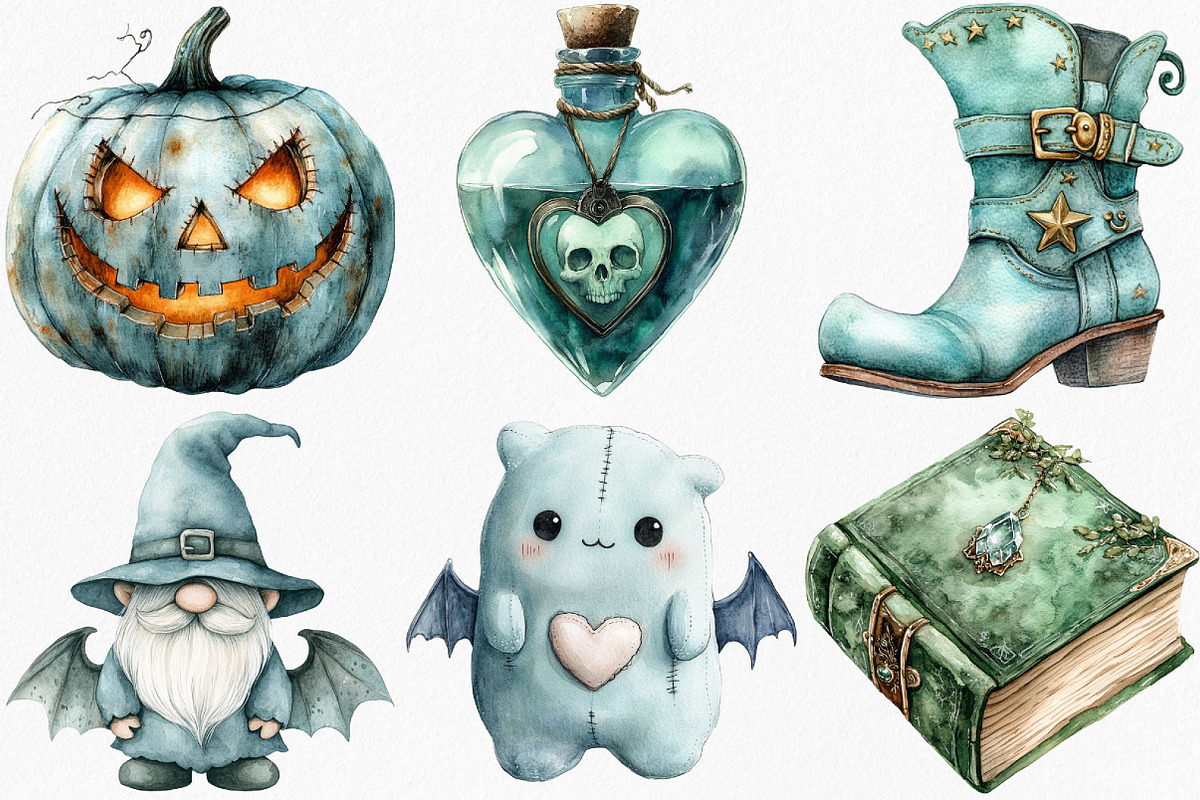 Mint Green Halloween Clipart, an Illustration by Canvas Craft (Photo 2 of 8)
