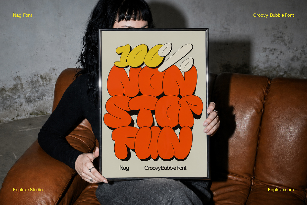 Nag | Retro Groovy Bubble Font, a Sans Serif Font by Koplexs Studio (Photo 7 of 10)