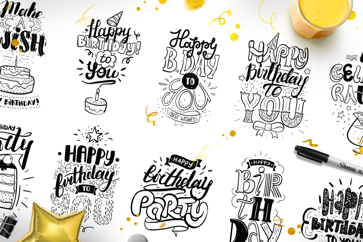 Happy Birthday hand lettering set, a Graphic by pa3x (Photo 1 of 6)