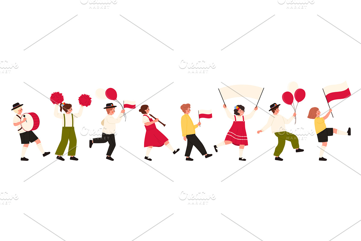 Children Parade Celebrating Poland, a Person Illustration by Flashvector
