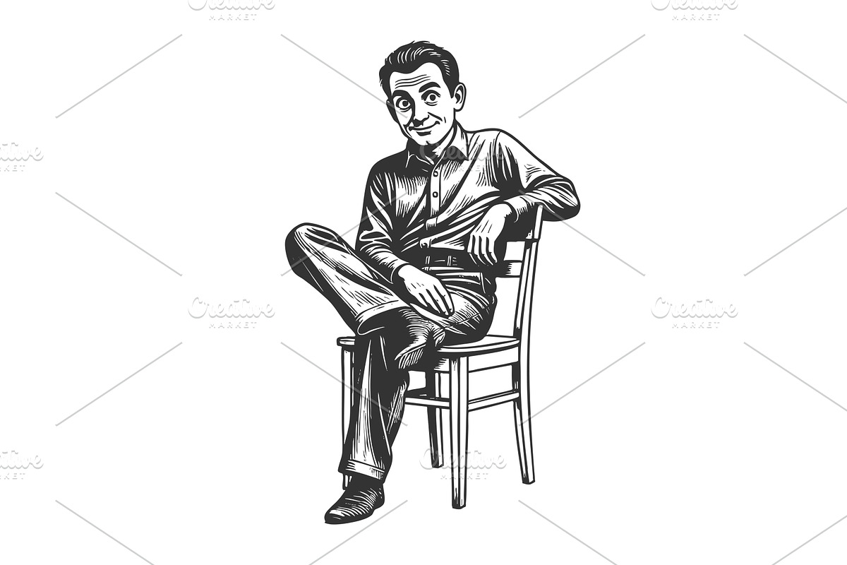 Smiling man casually sitting on, a Person Illustration by AlexArt