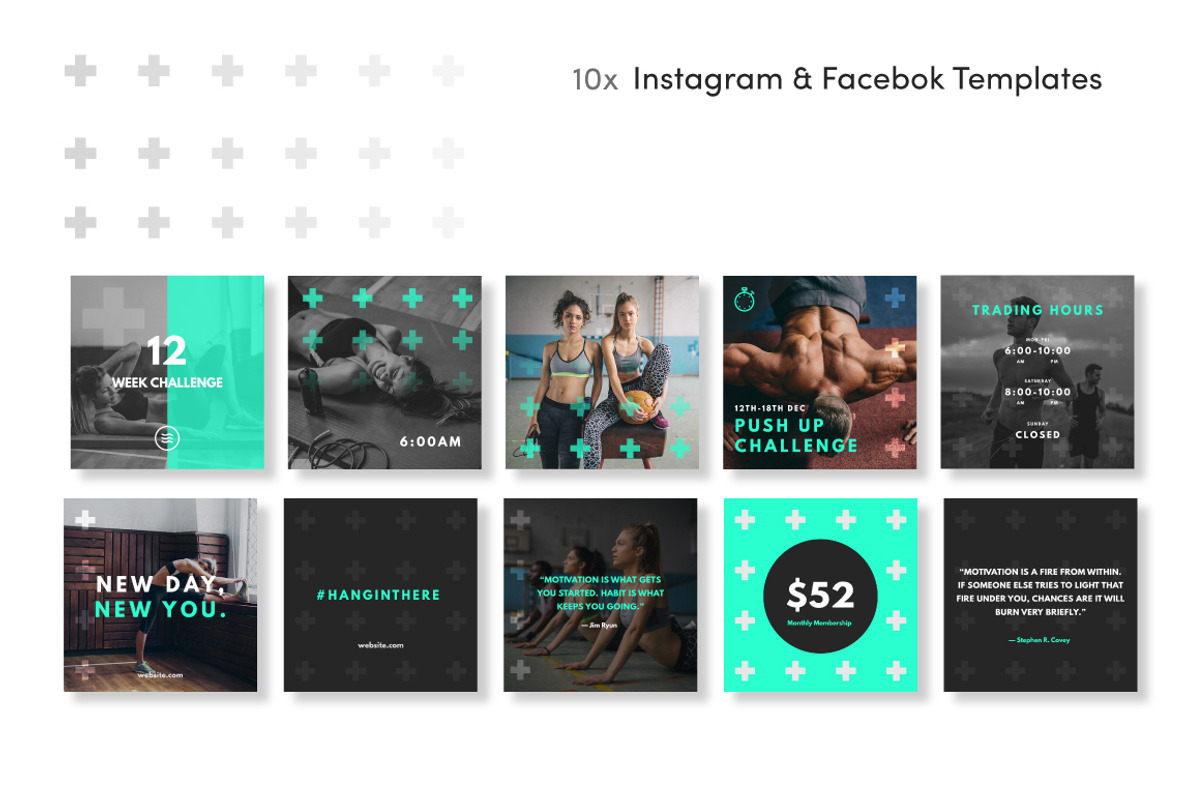 Health & Fitness Social Media Kit, a Social Media Template by TheSwissDesignCo (Photo 2 of 6)