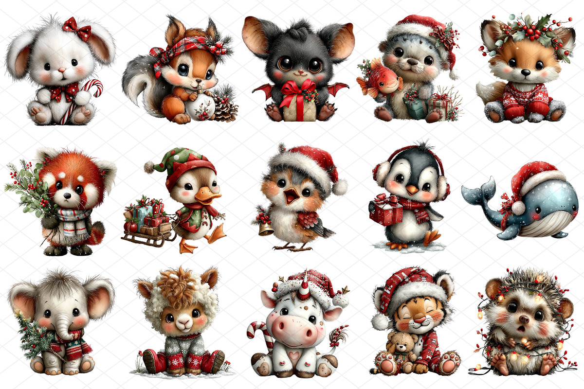 Cute Animals Christmas Clipart, an Illustration by cherrydesign (Photo 3 of 4)
