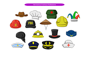 Hat Icons of Various Professions, an Object Illustration by Creathub Studio (Thumbnail 1 of 3)