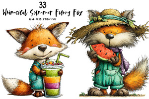 Whimsical Summer Funny Fox Clipart, an Illustration by OK Design
