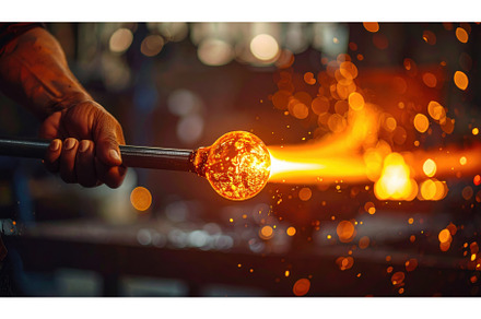 Molten glass being shaped by artisan