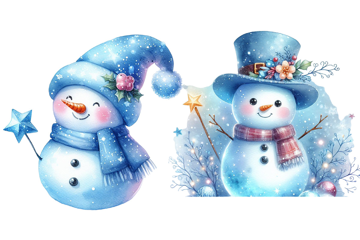 Watercolor Blue Cute Snowman Clipart, an Illustration by DreamCafeArt (Photo 5 of 6)