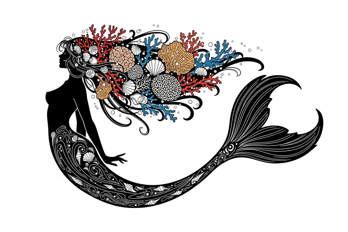 Fantasy Flowing Hair Mermaid Bundle, an Illustration by jahid234 (Photo 23 of 31)