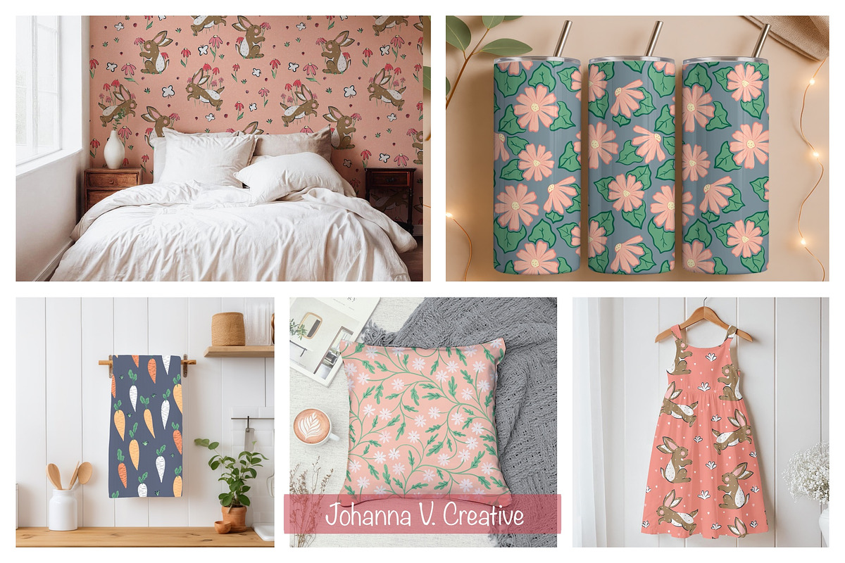 Spring Bunny Seamless Patterns, an Illustration by Johanna V. Creative (Photo 2 of 7)