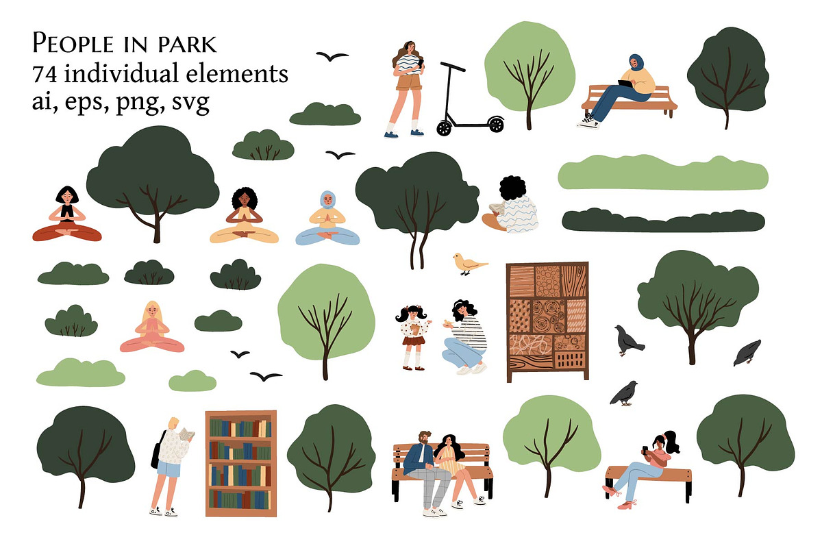 Diverse People in Park Vector Set, a Person Illustration by LyubovZaytseva (Photo 1 of 9)