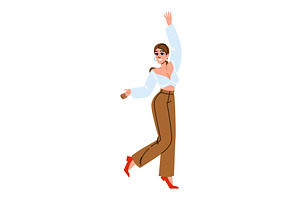 Happy woman dancing and waving hand, a Person Illustration by pikepicture