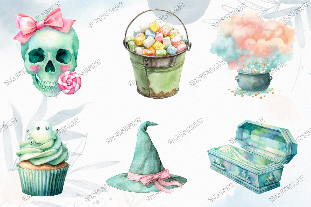 Pastel Mint Halloween Clipart, a Graphic by designcity5 (Photo 3 of 5)