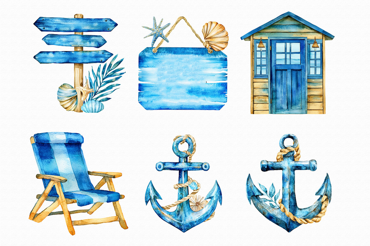 Watercolor Coastal Clipart, an Illustration by Libby Wishes (Photo 4 of 5)
