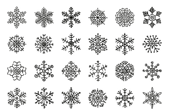 Black Winter Snowflakes Doodles.