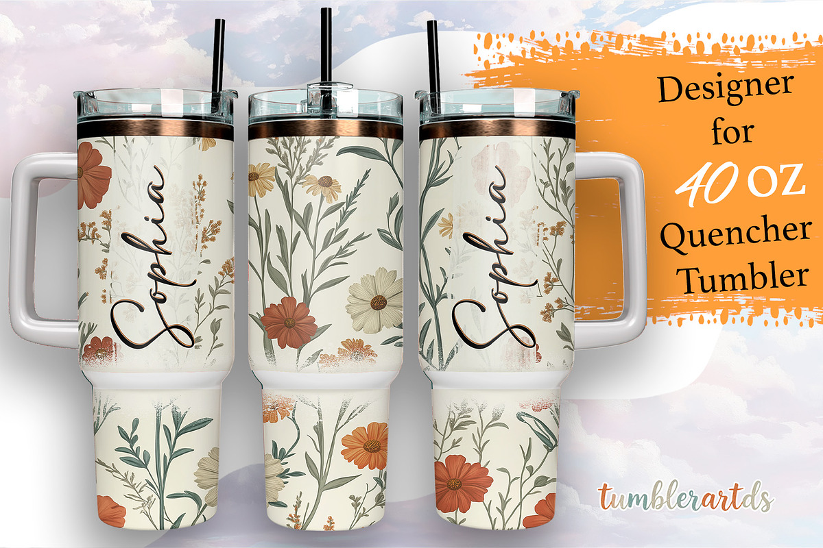 Custom Name Floral 40oz Quencher, an Object Graphic by TumblerArtDS (Photo 1 of 3)