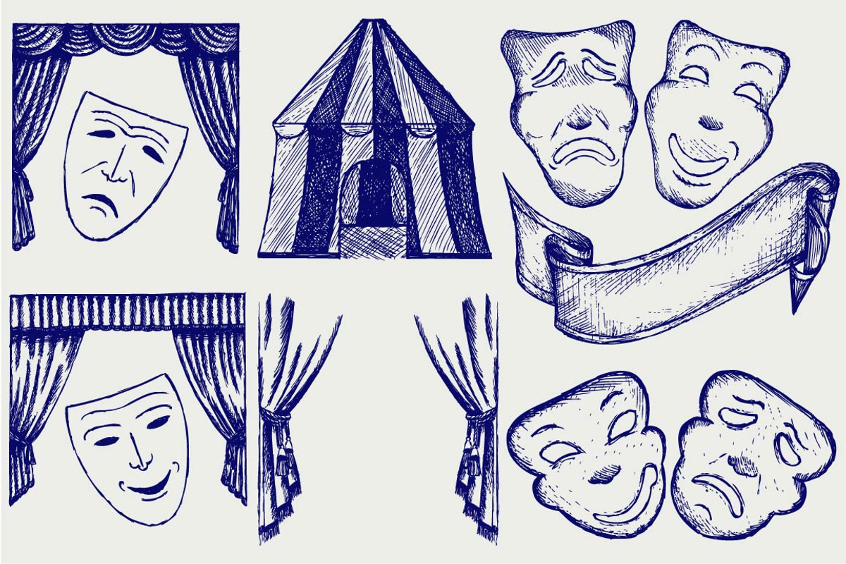 Set of theatrical masks, a Decorative Illustration by LineworkStock (Photo 3 of 3)