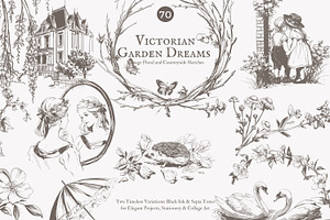 vintage clipart victorian sketch set, a Decorative Illustration by Patishop Art