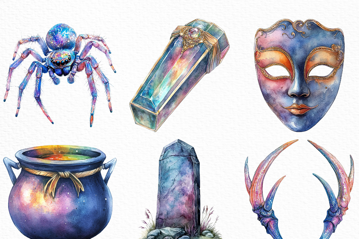 Watercolor Iridescent Halloween PNG, an Illustration by Craft Nest (Photo 2 of 6)