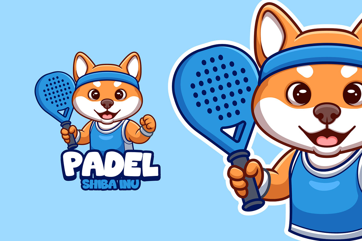 Padel Shiba Inu Cartoon Mascot Logo, a Branding & Logo Template by Gumrega Studio