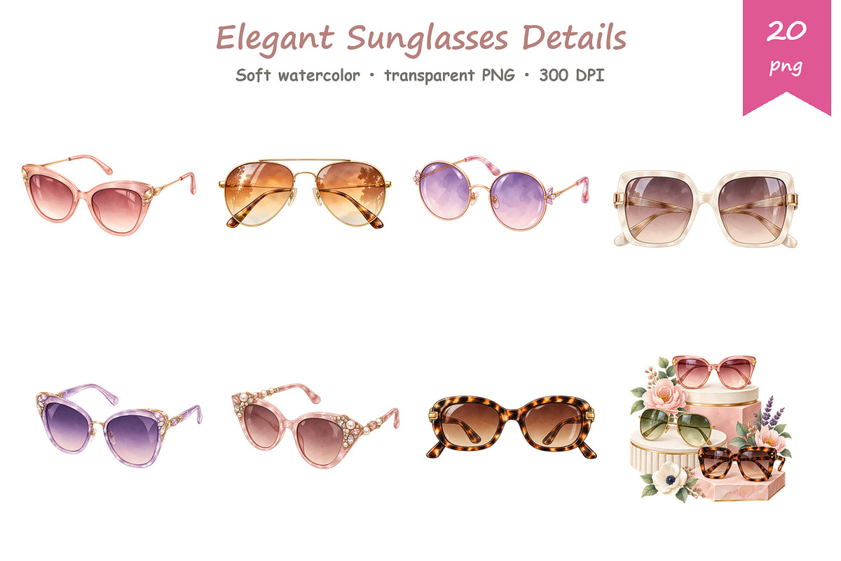 Watercolor Sunglasses Clipart, a Decorative Illustration by BerryPieArt (Photo 3 of 4)