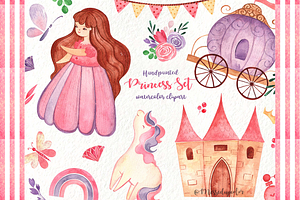 Watercolor Princess Clipart, Unicorn