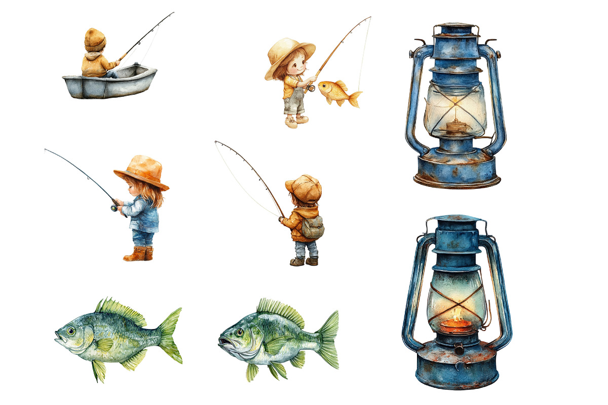 Little Fisherman Watercolor Clipart, an Illustration by Designworld (Photo 4 of 5)