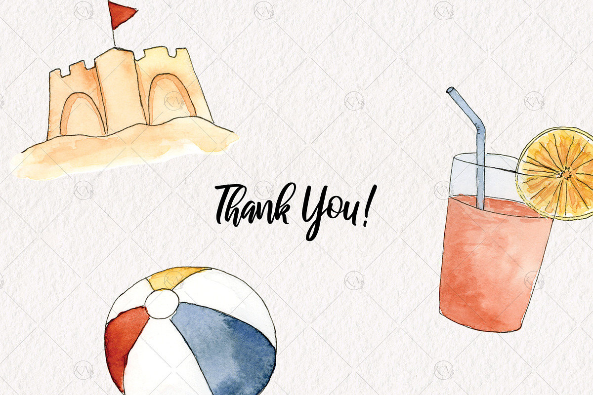Watercolor Beach Day Graphics, a Food Illustration by Kileen Nicole Art (Photo 5 of 5)