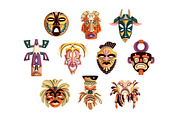 African tribal masks set, background, an Object Illustration by PaperTrident (Thumbnail 1 of 6)
