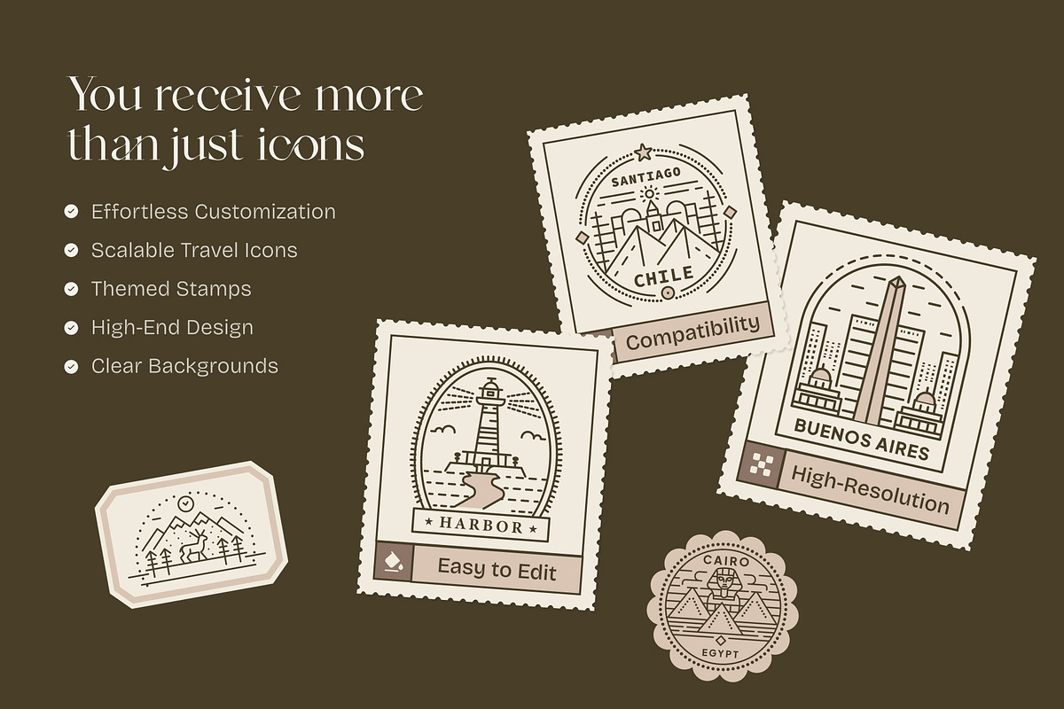 150 Travel Stamps, an Outline Icon by Prosymbols (Photo 2 of 9)